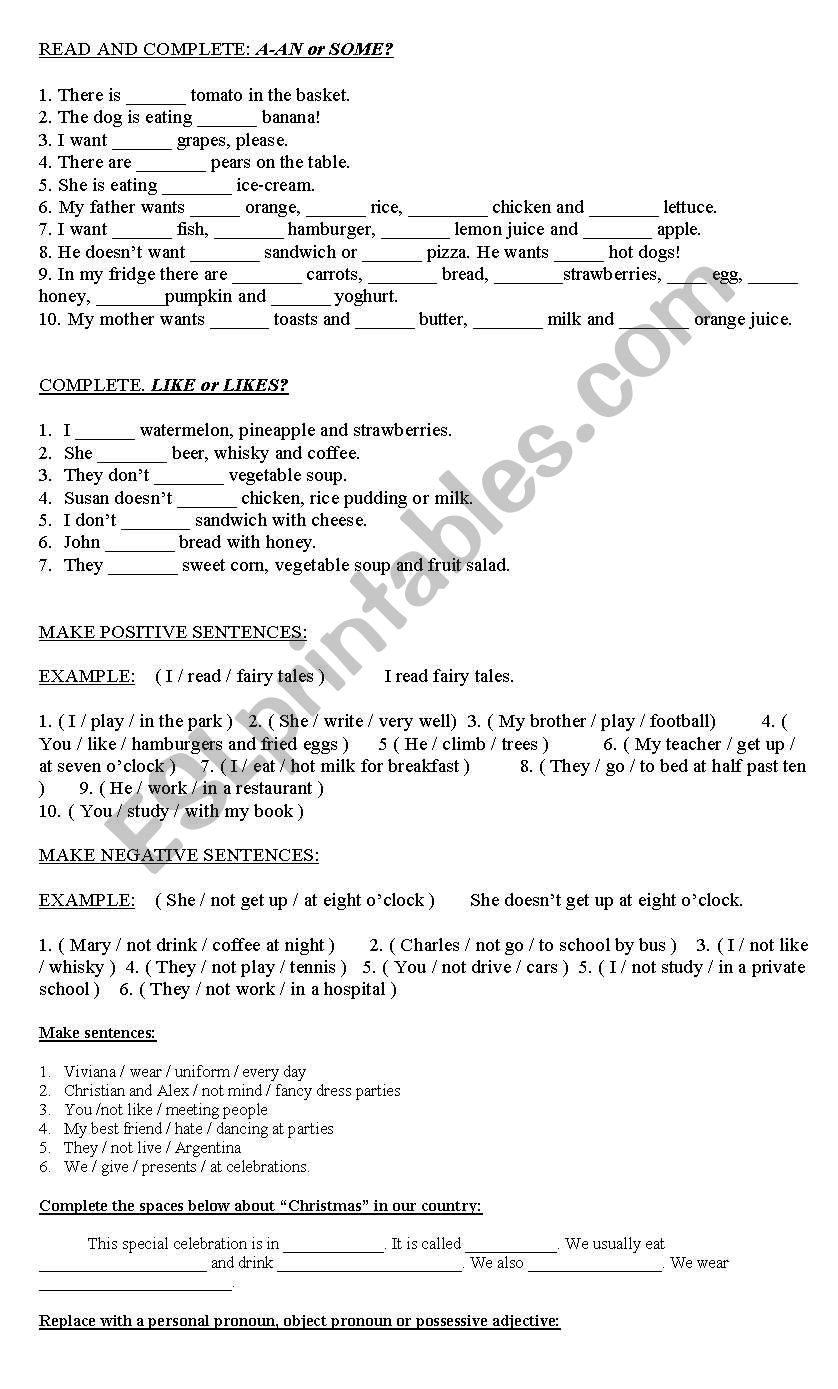 Elementary grammar practice  worksheet