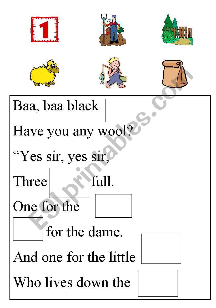 baa- baa rhyme worksheet