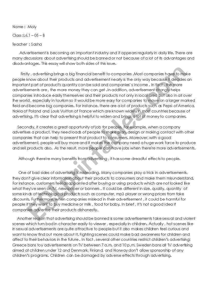 Discursive Essay - Advertising should be banned