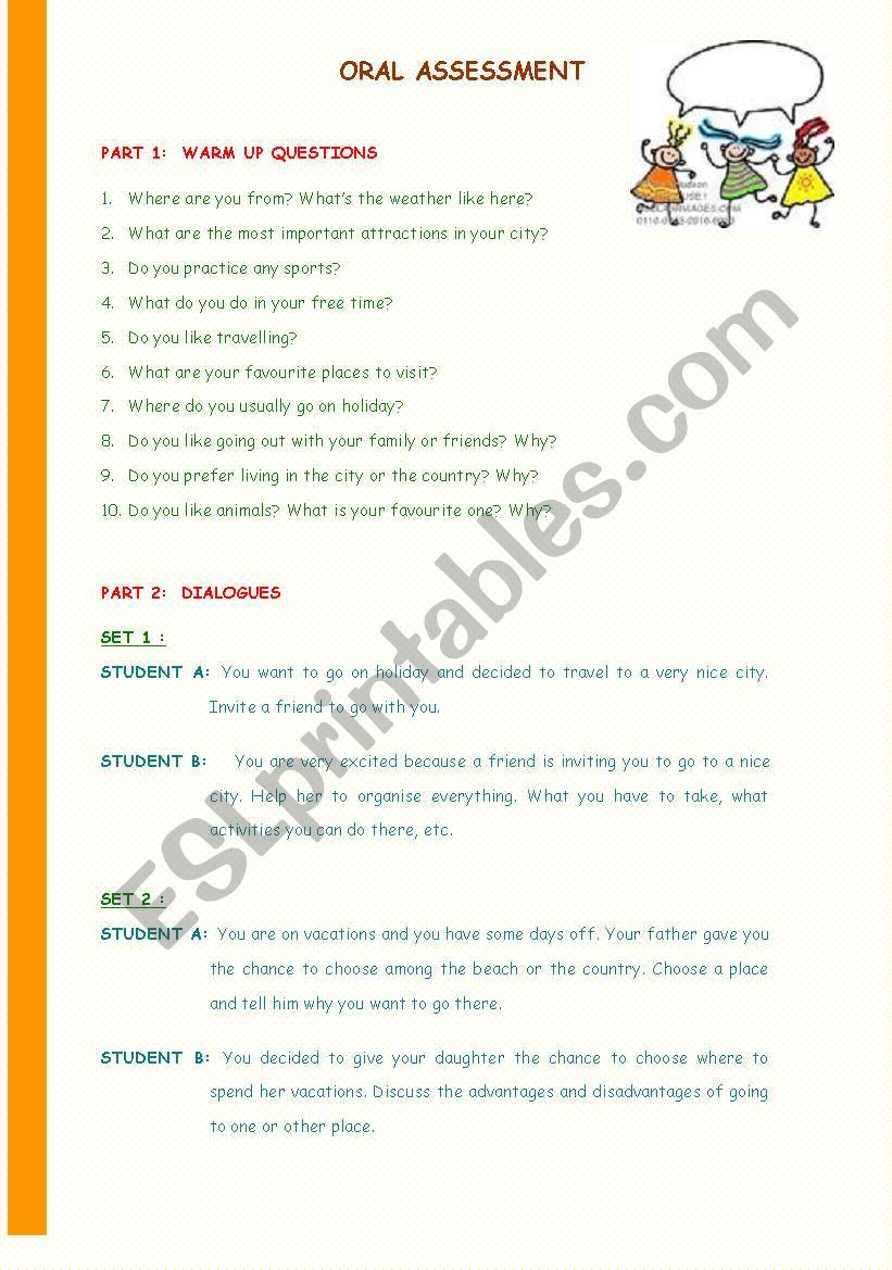 Set of pictures and activities for oral assessment - (9 pages)