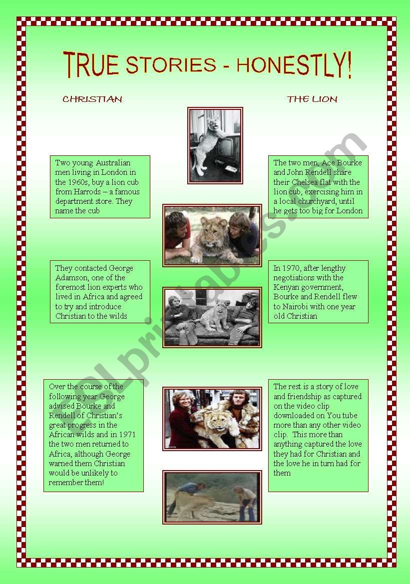 Christian the lion worksheet