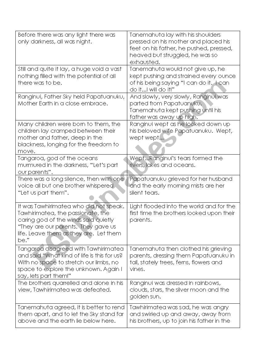  Maaori Creation story worksheet
