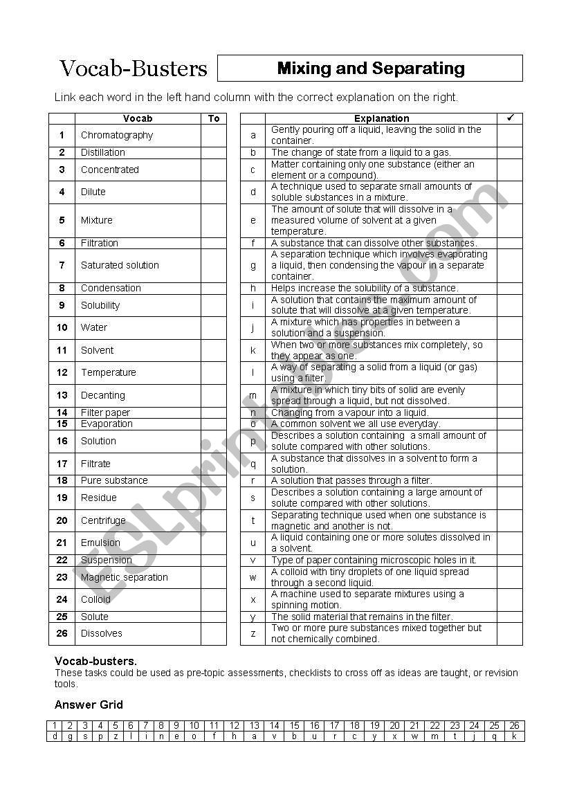 Vocab Buster - Mixing and Separating