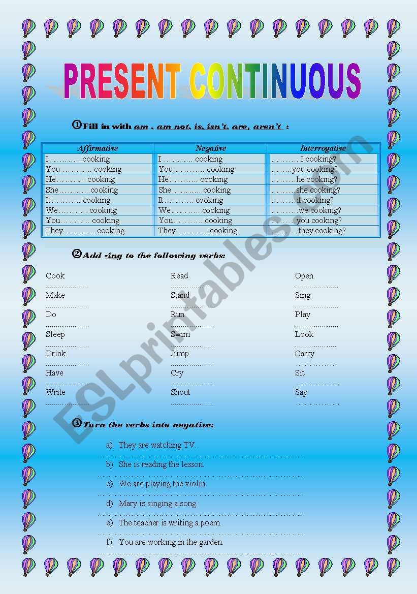 PRESENT CONTINUOUS  worksheet