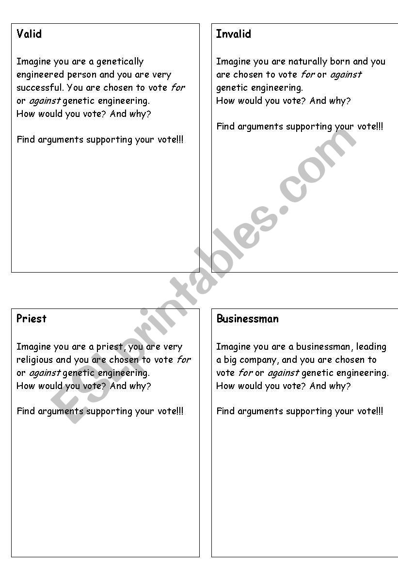 Role Play Cards on the film Gattaca