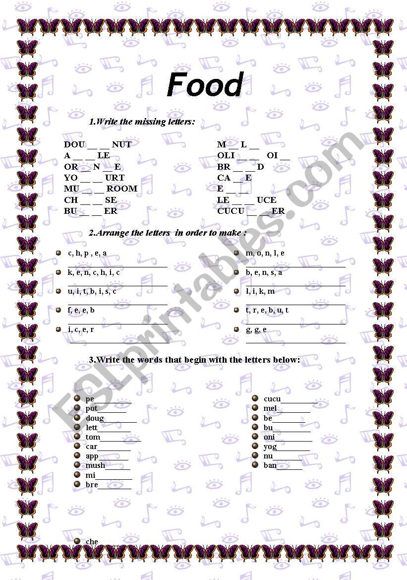 Food worksheet