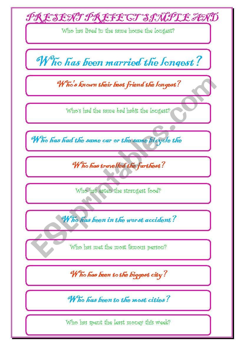 Present  Perfect Simple and Past Simple Conversation Practice