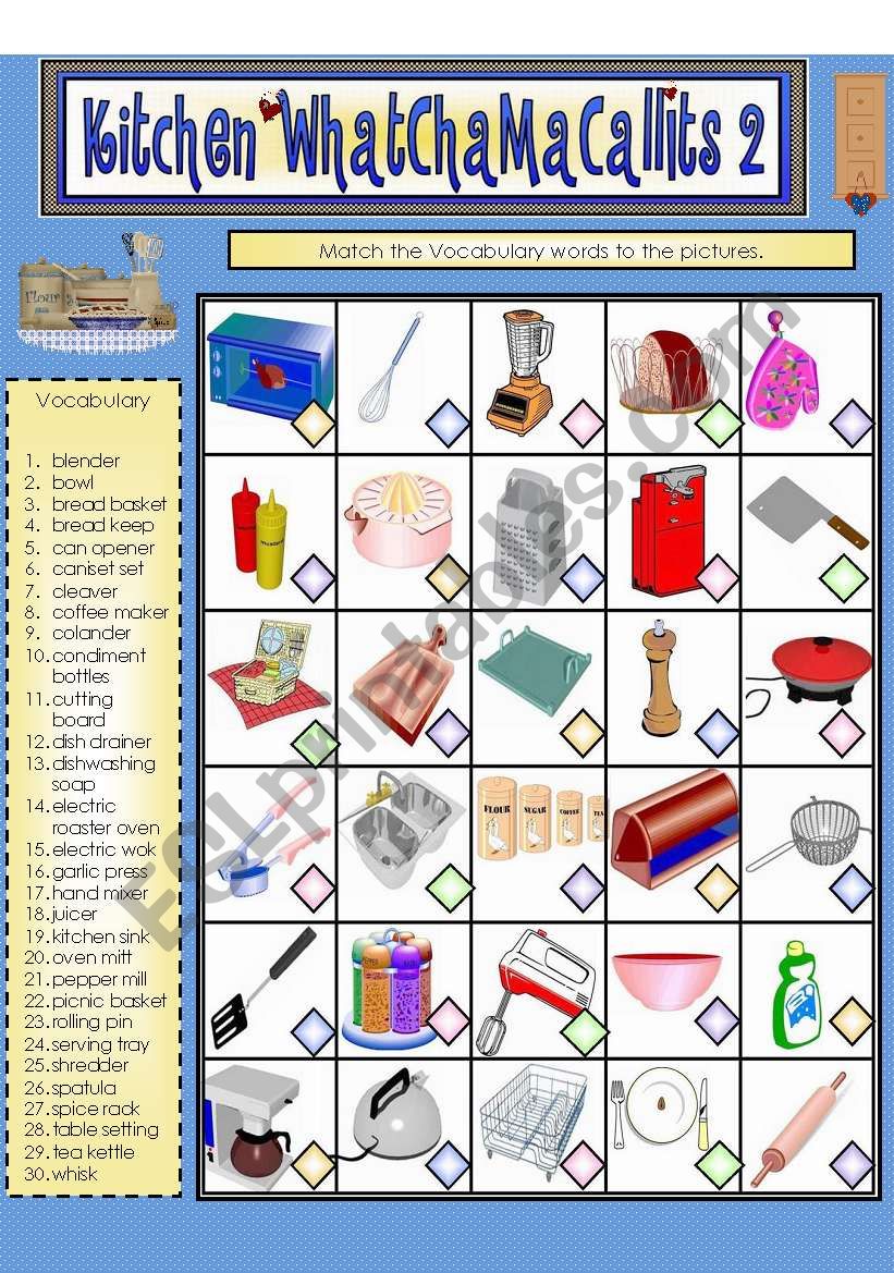 Kitchen WhatChaMaCallIts 2: Vocabulary Matching 