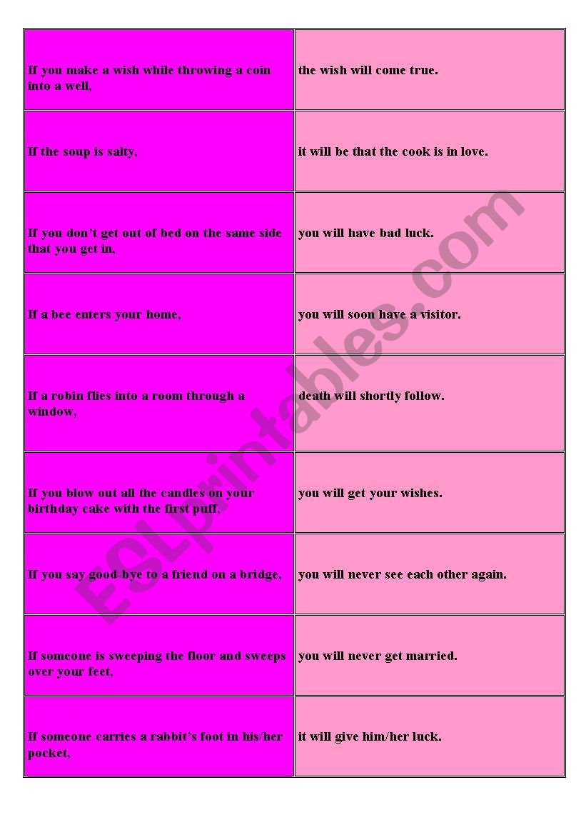 Superstitions Domino worksheet