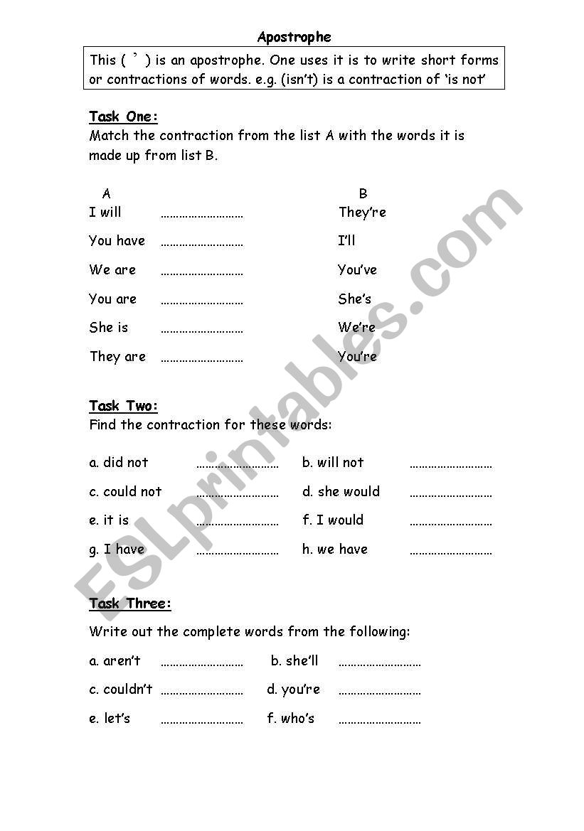 Apostrophe worksheet