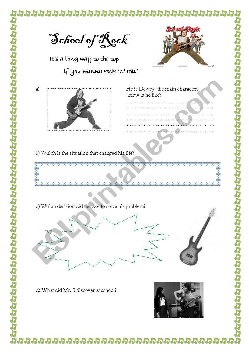 School of Rock activities worksheet