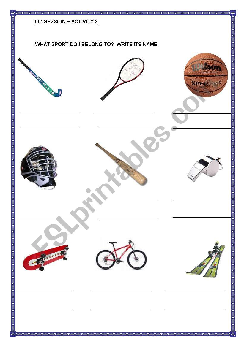 sport equipment worksheet