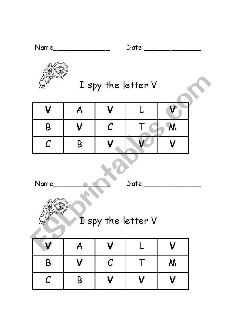 I spy the letter V worksheet