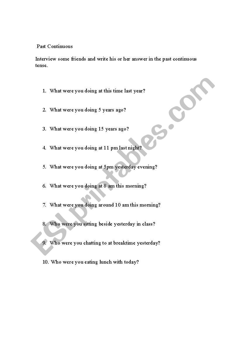 Past Continuous  Interview worksheet