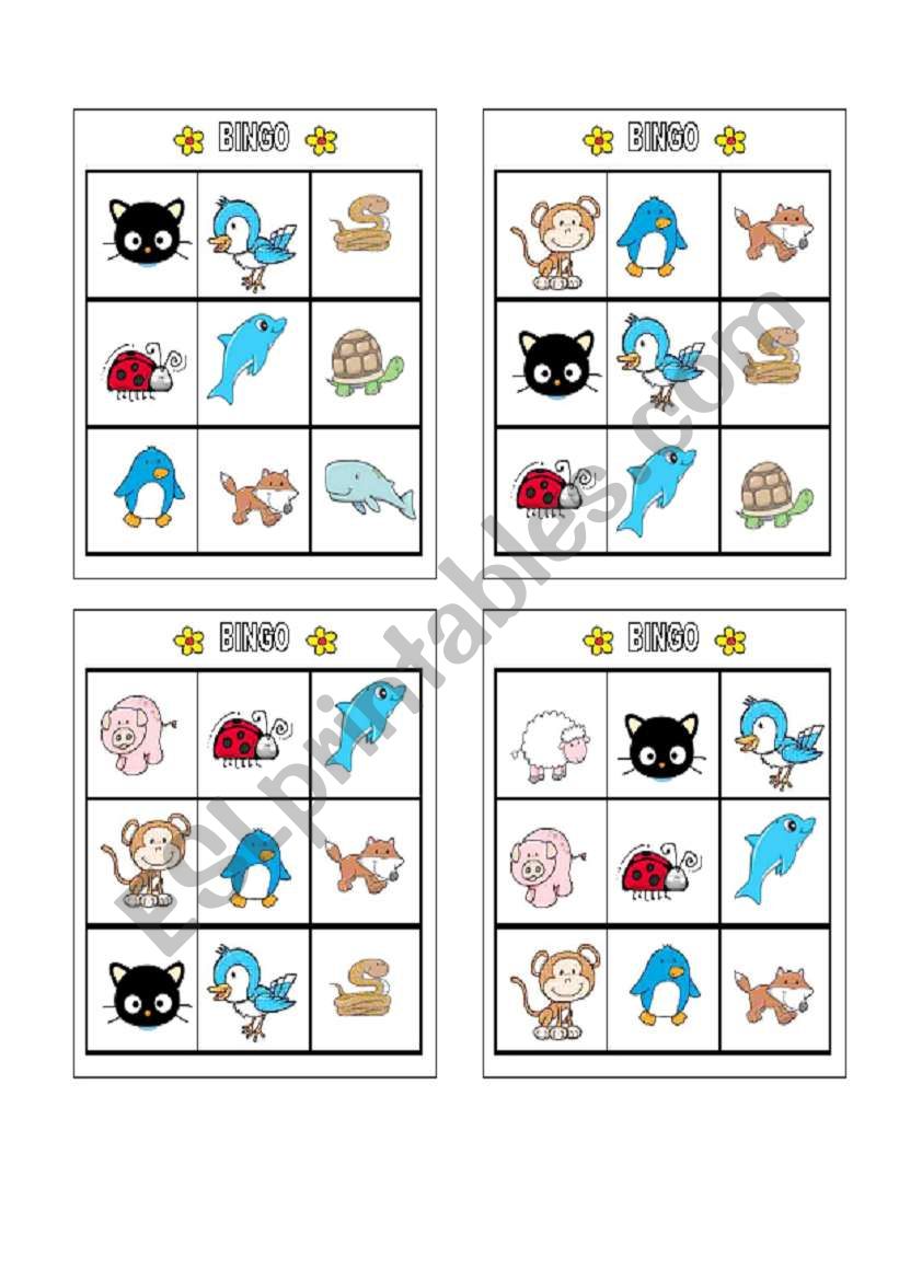 Bingo - Animals Page 2 worksheet