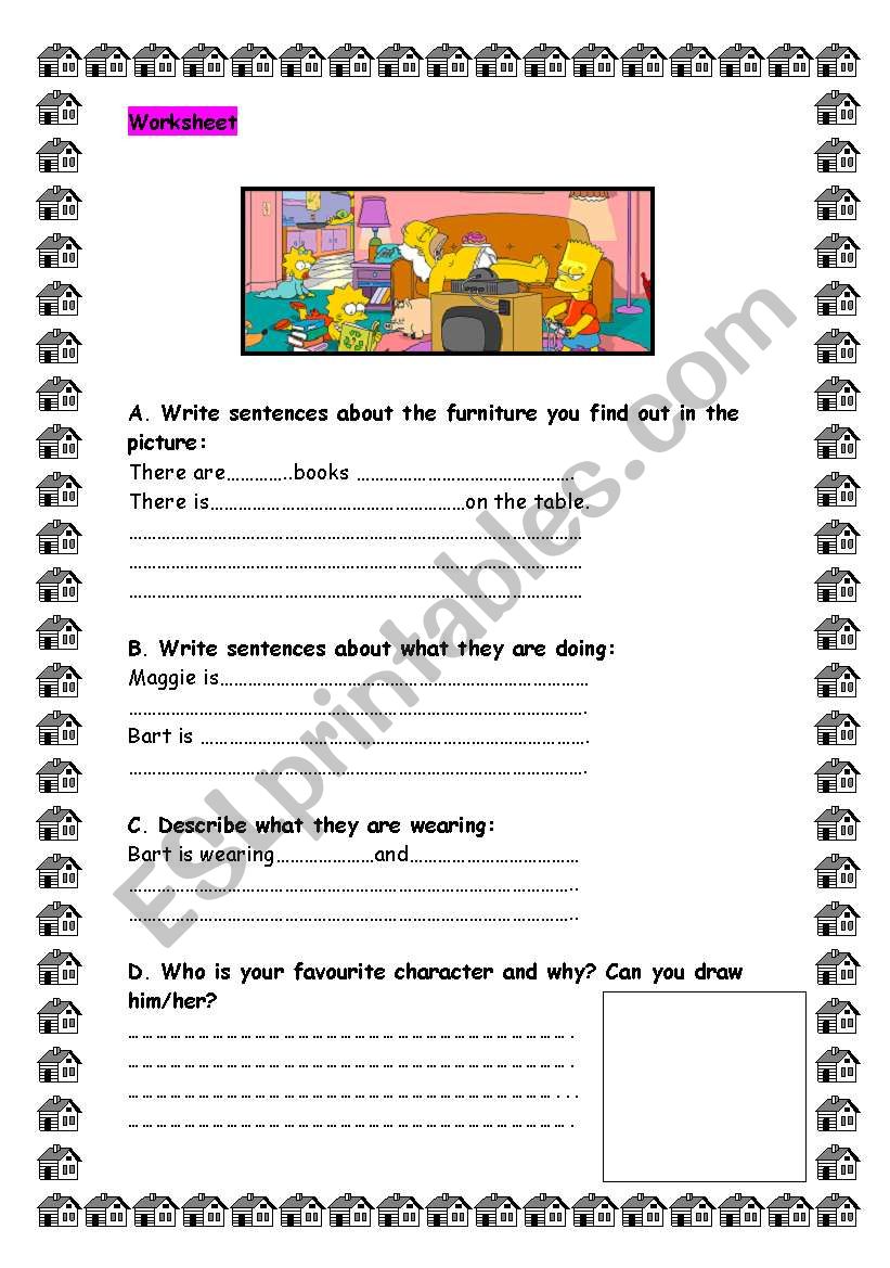 House furniture and actions. worksheet