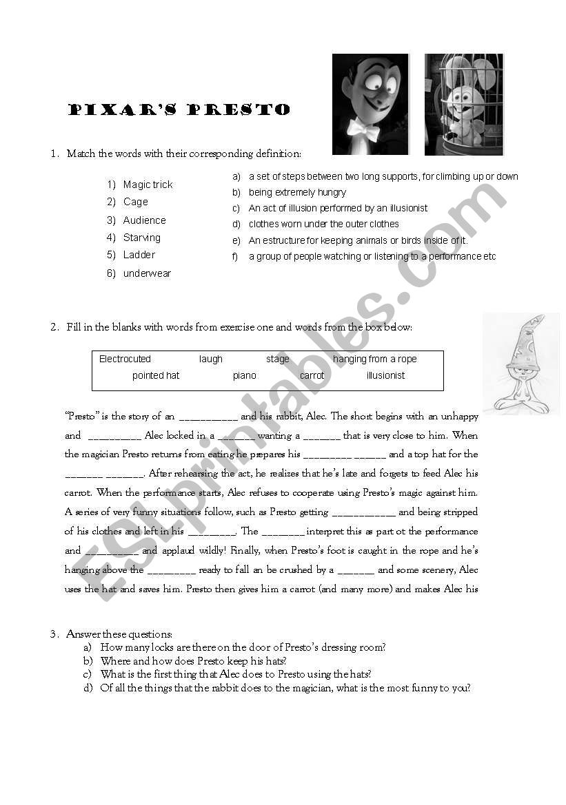 Pixars Presto worksheet