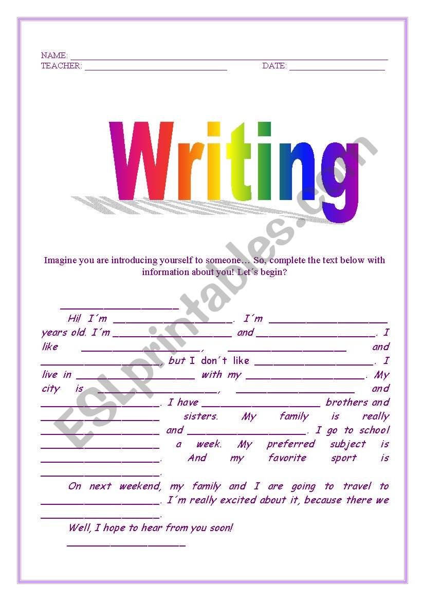 Writing worksheet