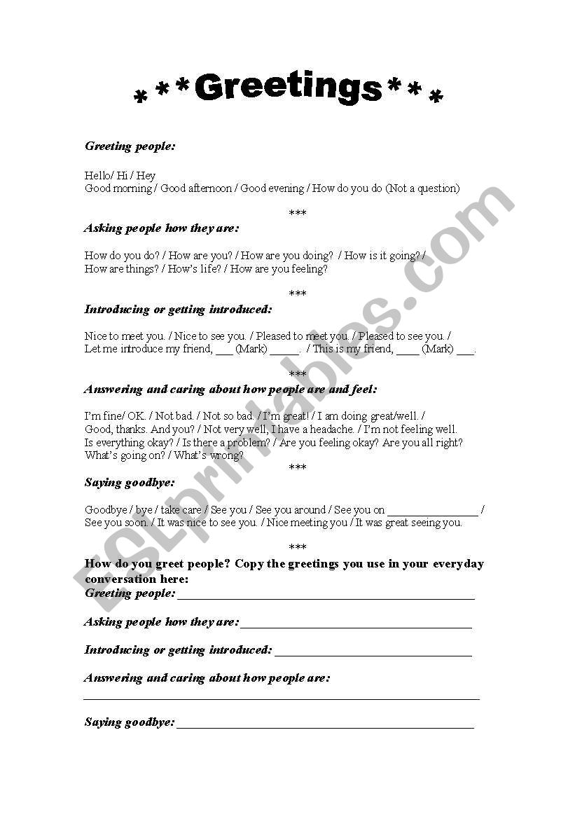 How to greet in English worksheet