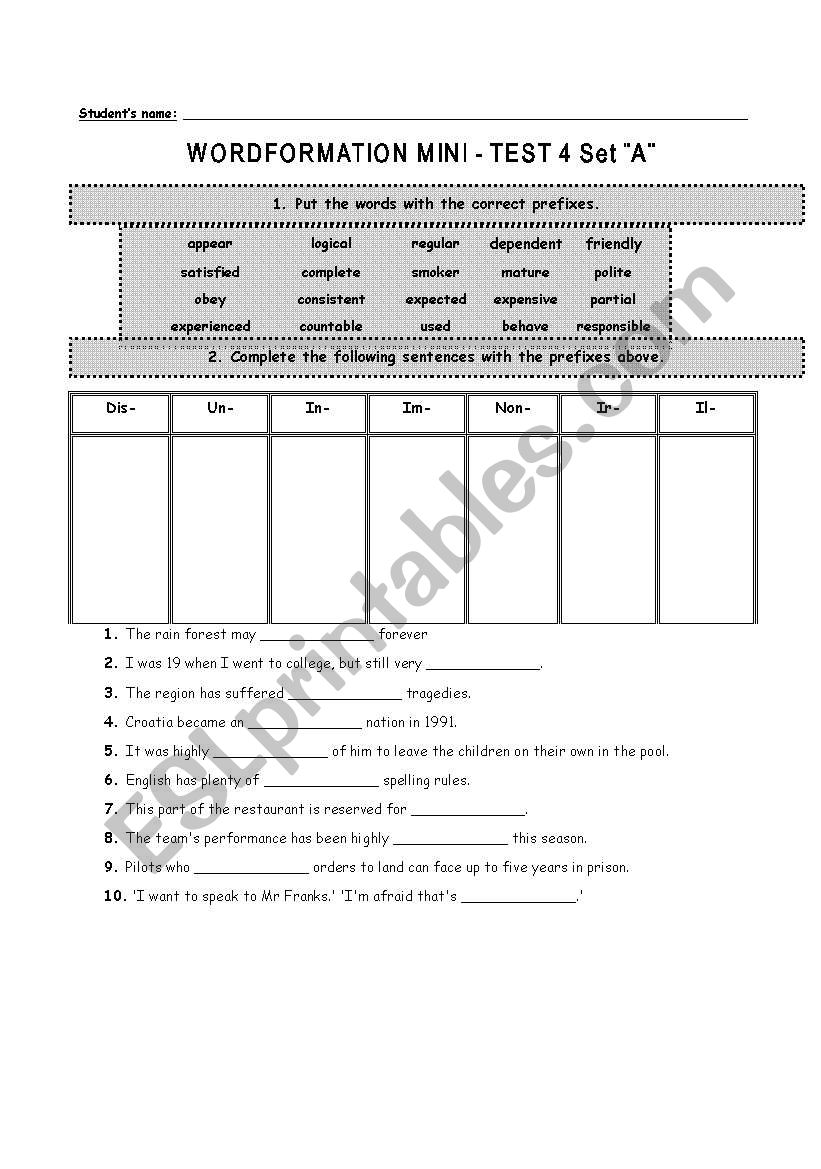 Wordformation test worksheet