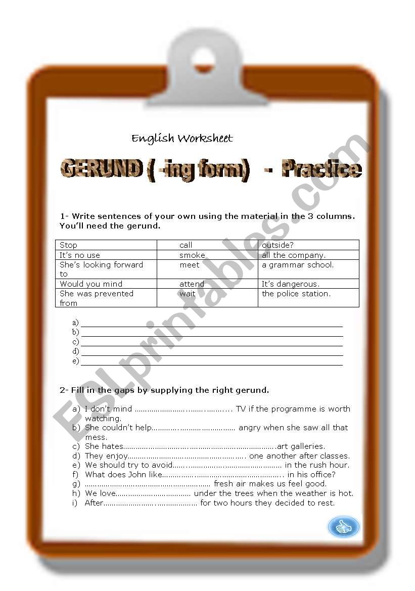 GERUND worksheet