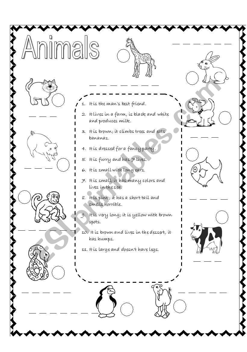 AnimalsÂ´ descriptions worksheet