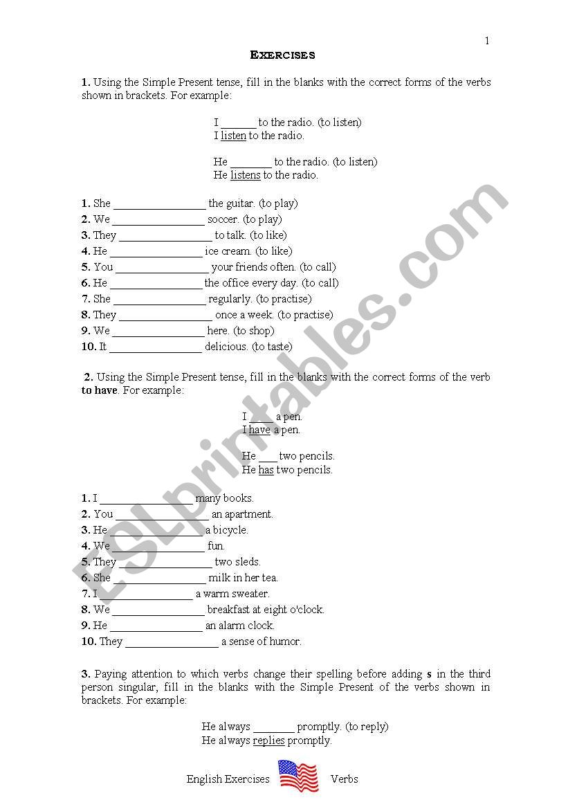 Present verbs worksheet