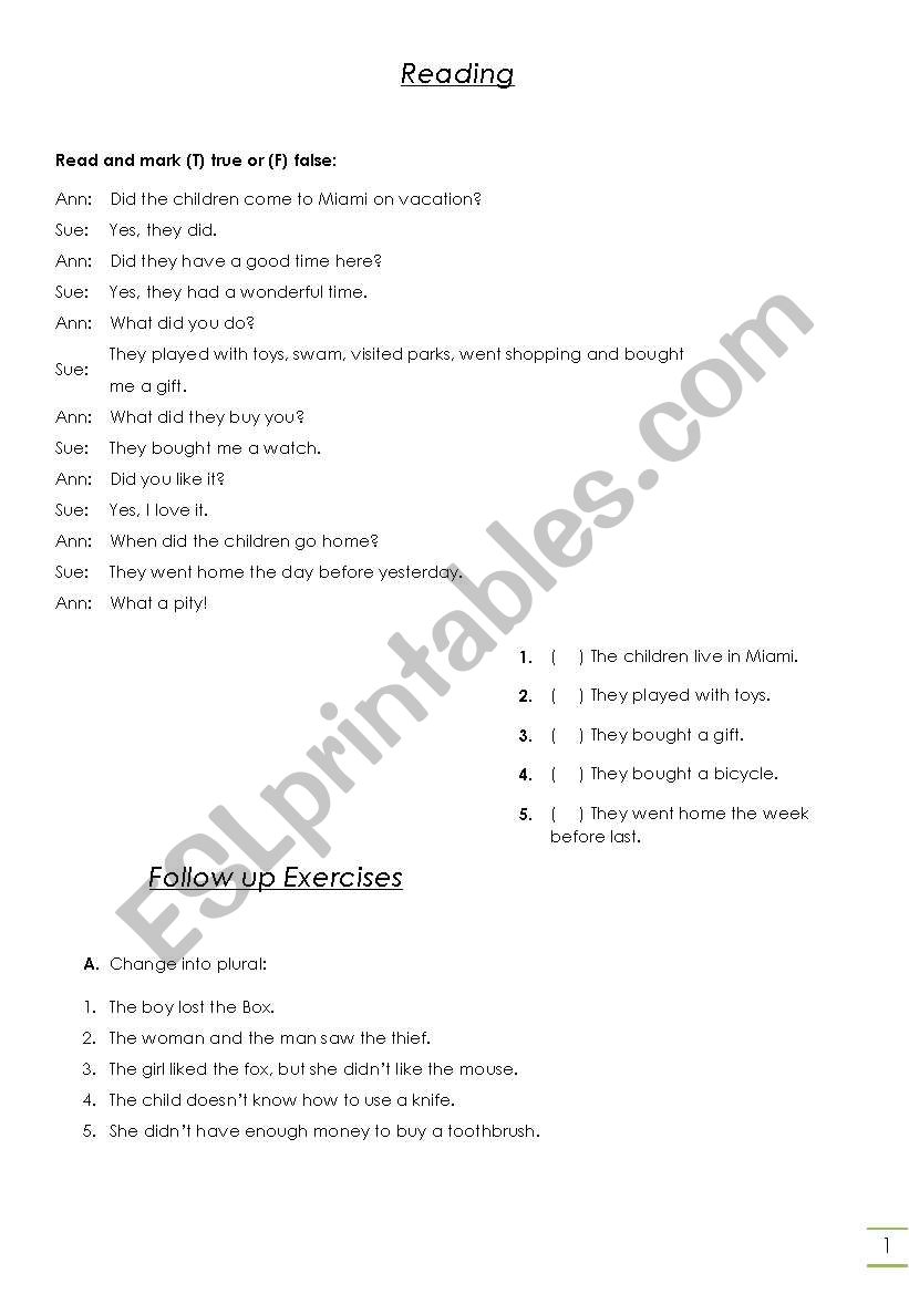 Following Up worksheet