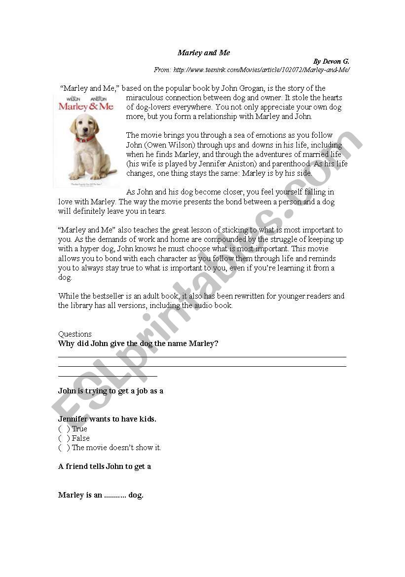 Marley and Me - Movie worksheet