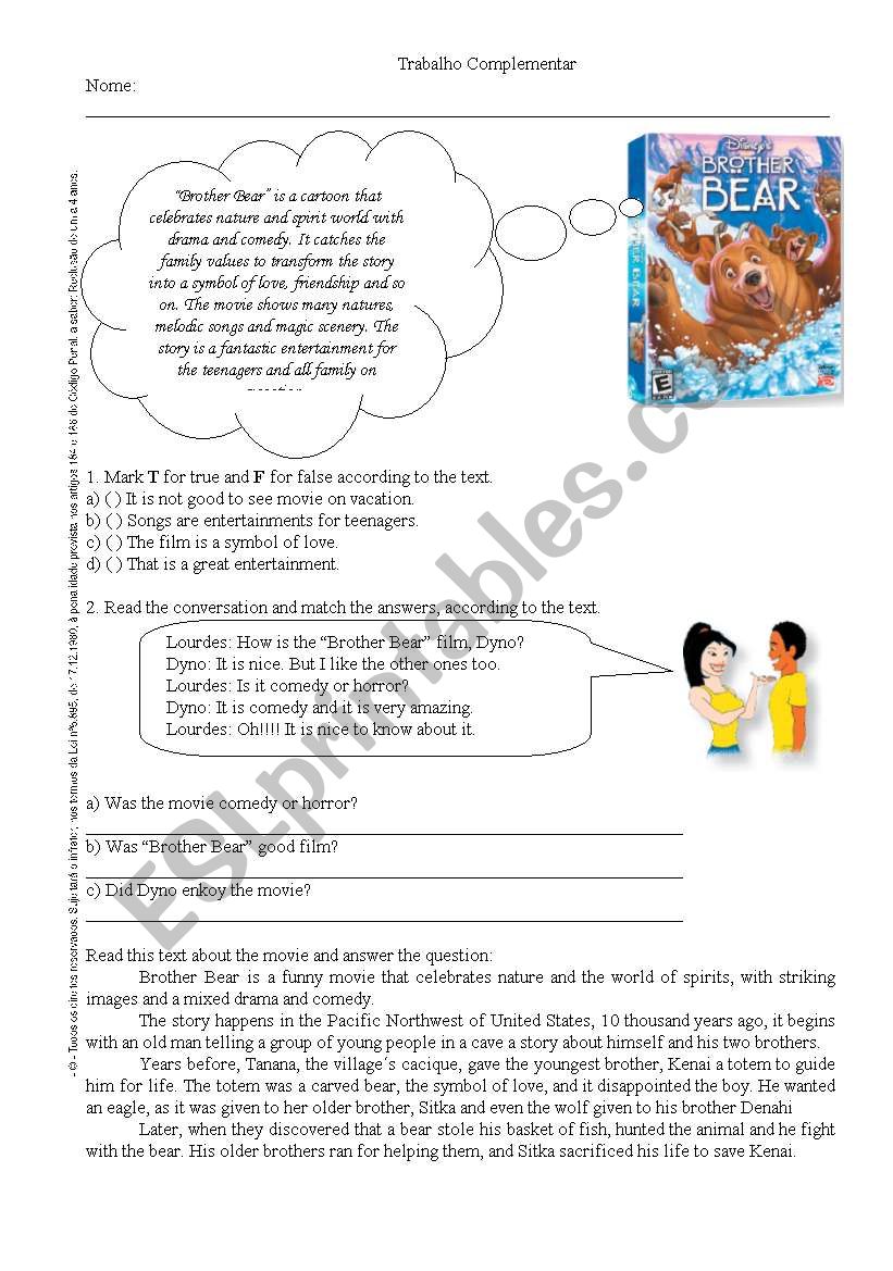 Bear Brother worksheet