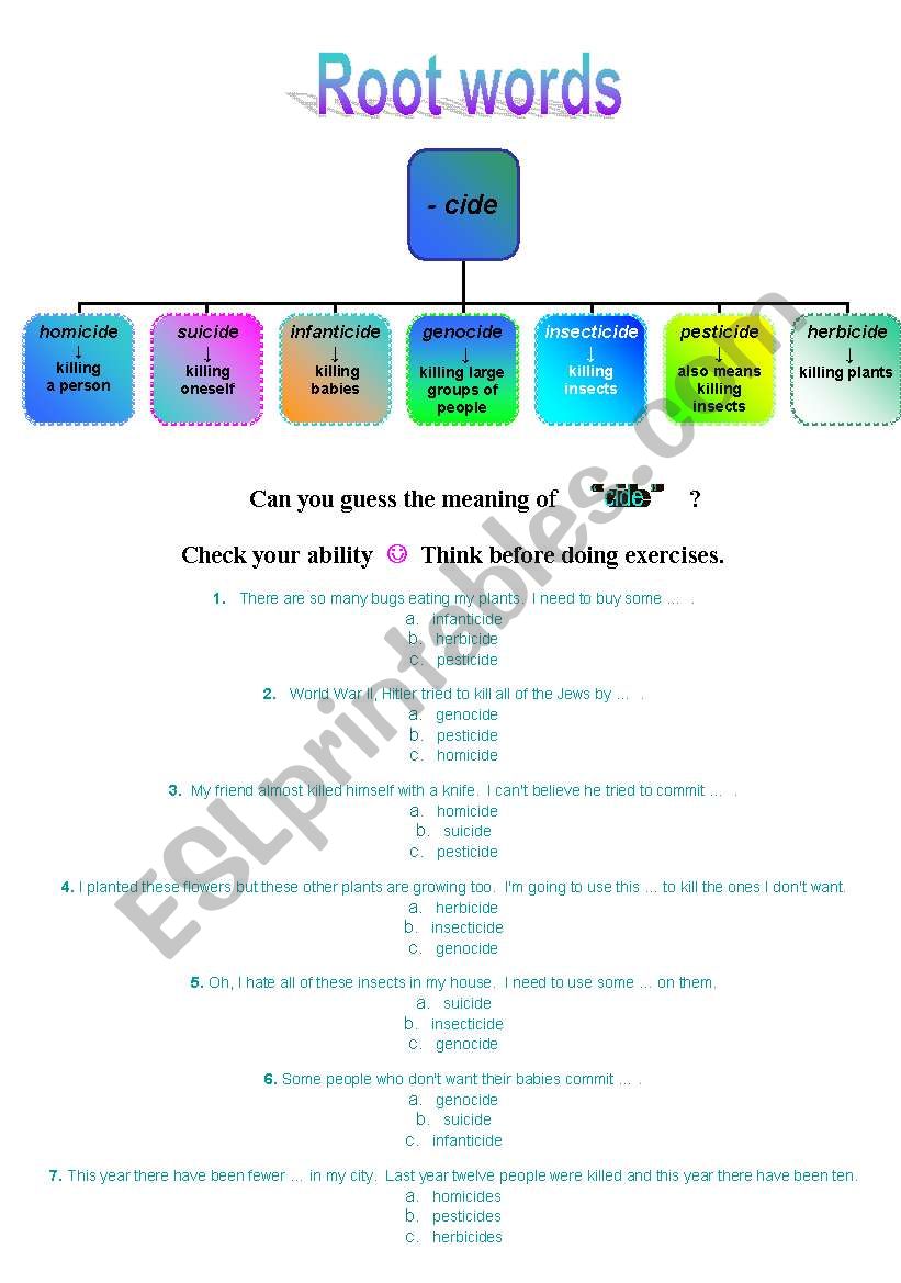 Root words worksheet