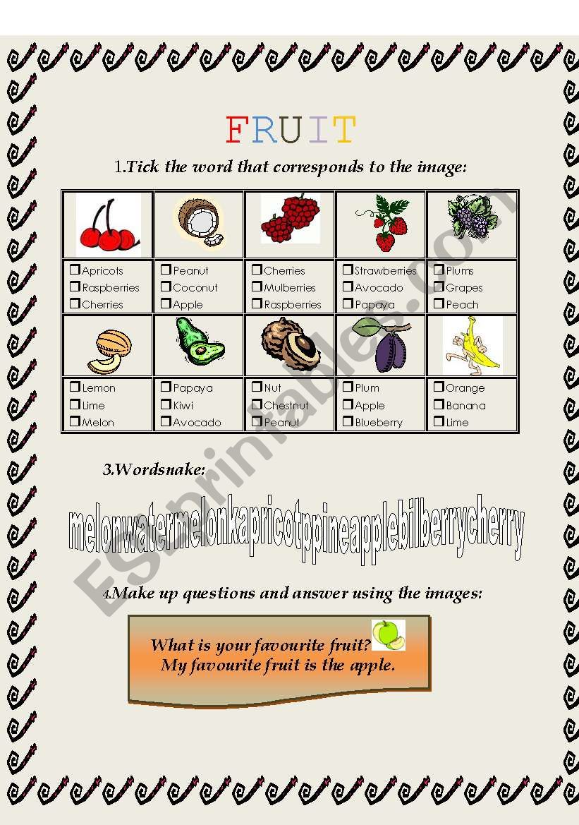 Fruits worksheet