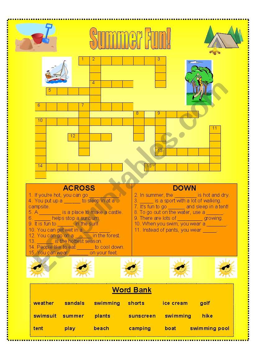 Summer Fun Crossword worksheet
