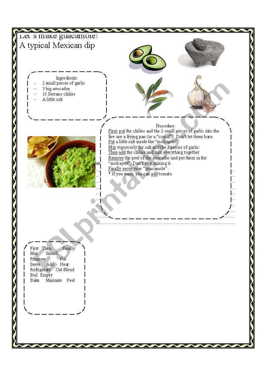 let´s make guacamole! a typical mexican dish ESL worksheet by cris03glu