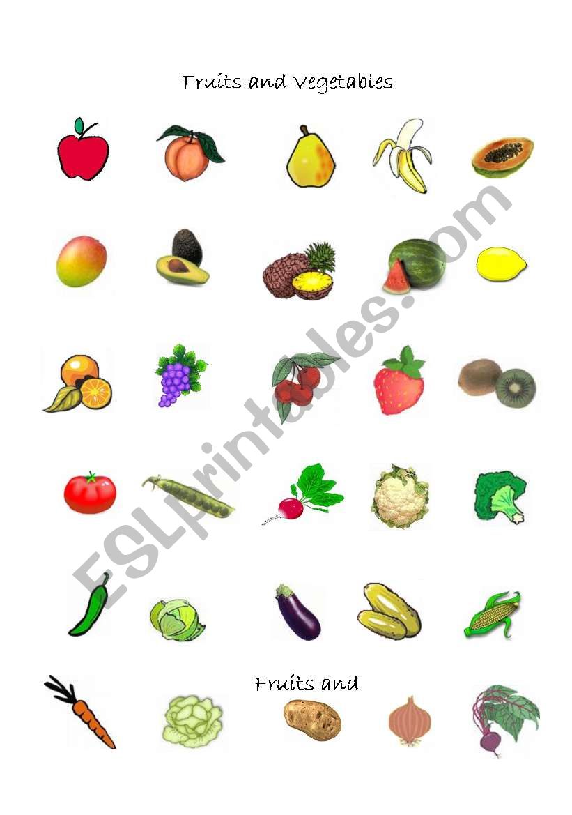 Fruit and Vegetables Word list and Crossword Puzzle