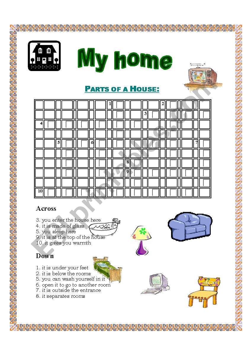 House crossword - with key worksheet
