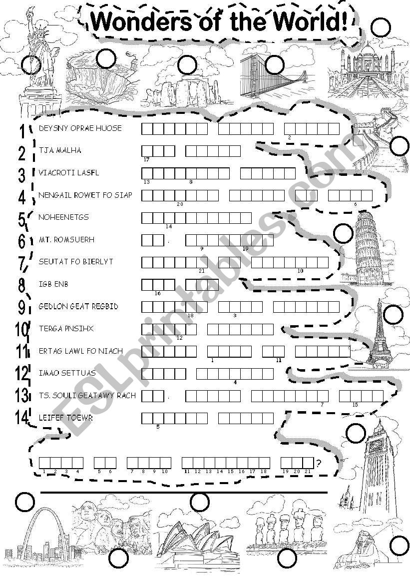 WONDERS OF THE WORLD PUZZLE worksheet