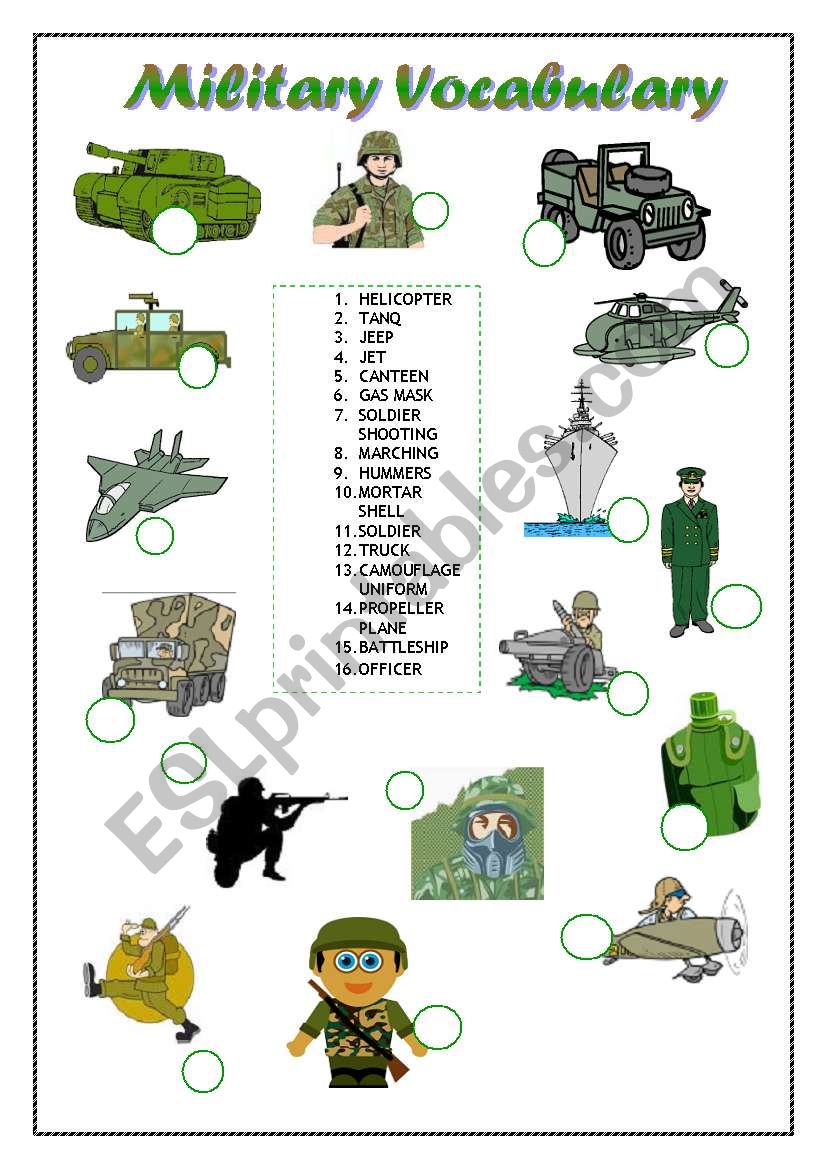 Military Matching Activity worksheet