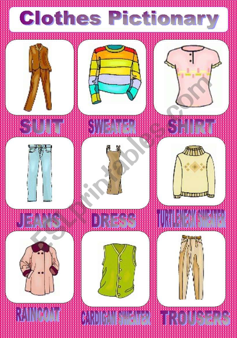 CLOTHES PICTIONARY worksheet