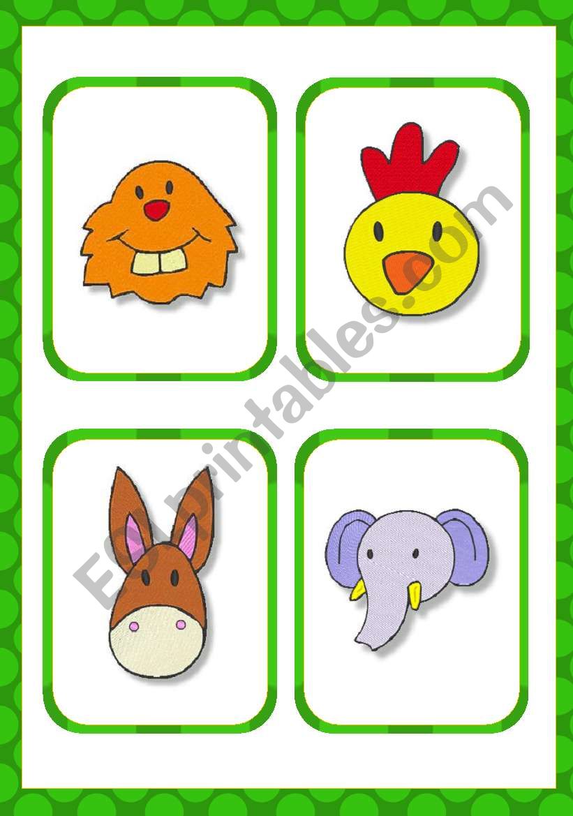 14 animal faces flashcards worksheet