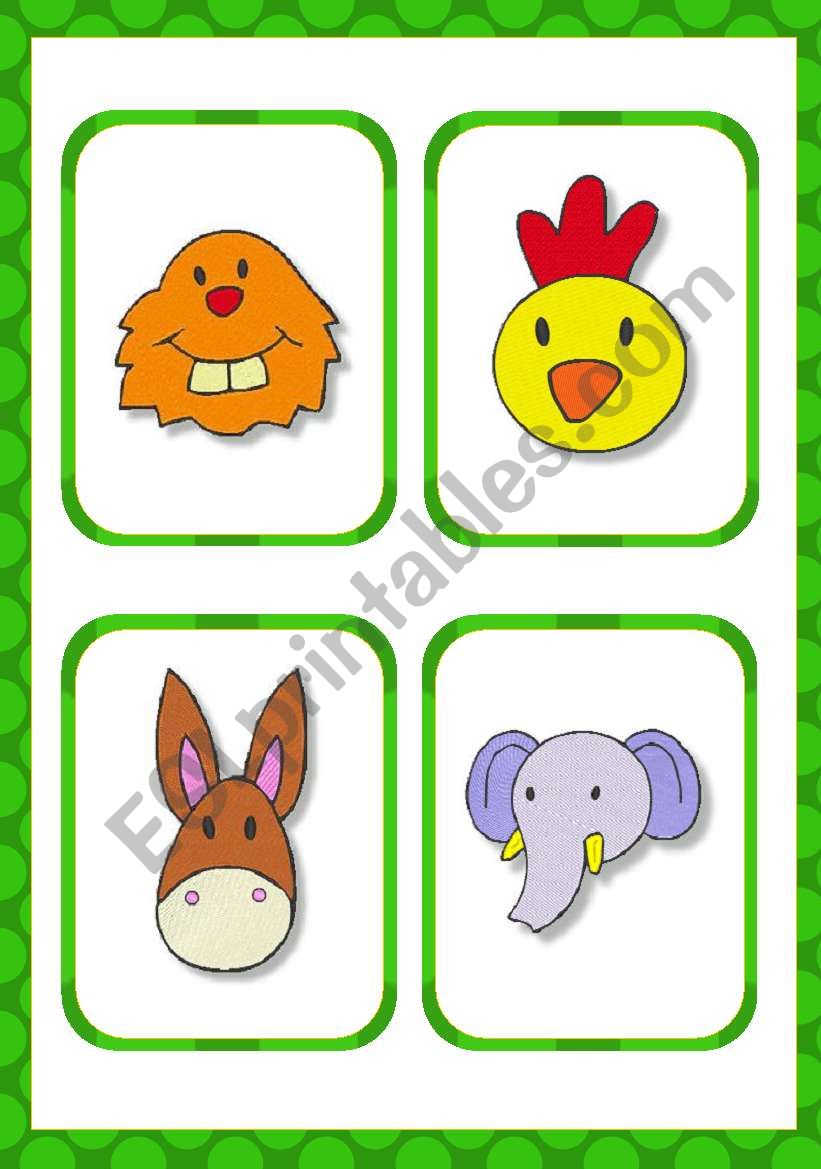 14 animal faces flashcards worksheet