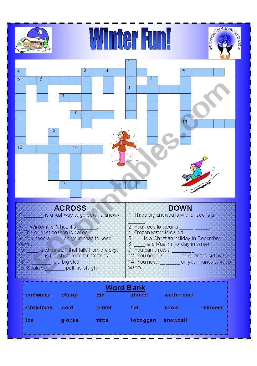 Winter Fun Crossword worksheet