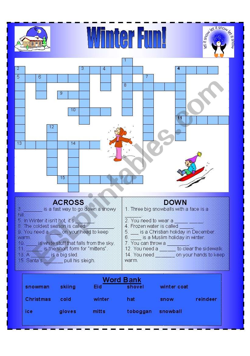 Winter Fun Crossword worksheet