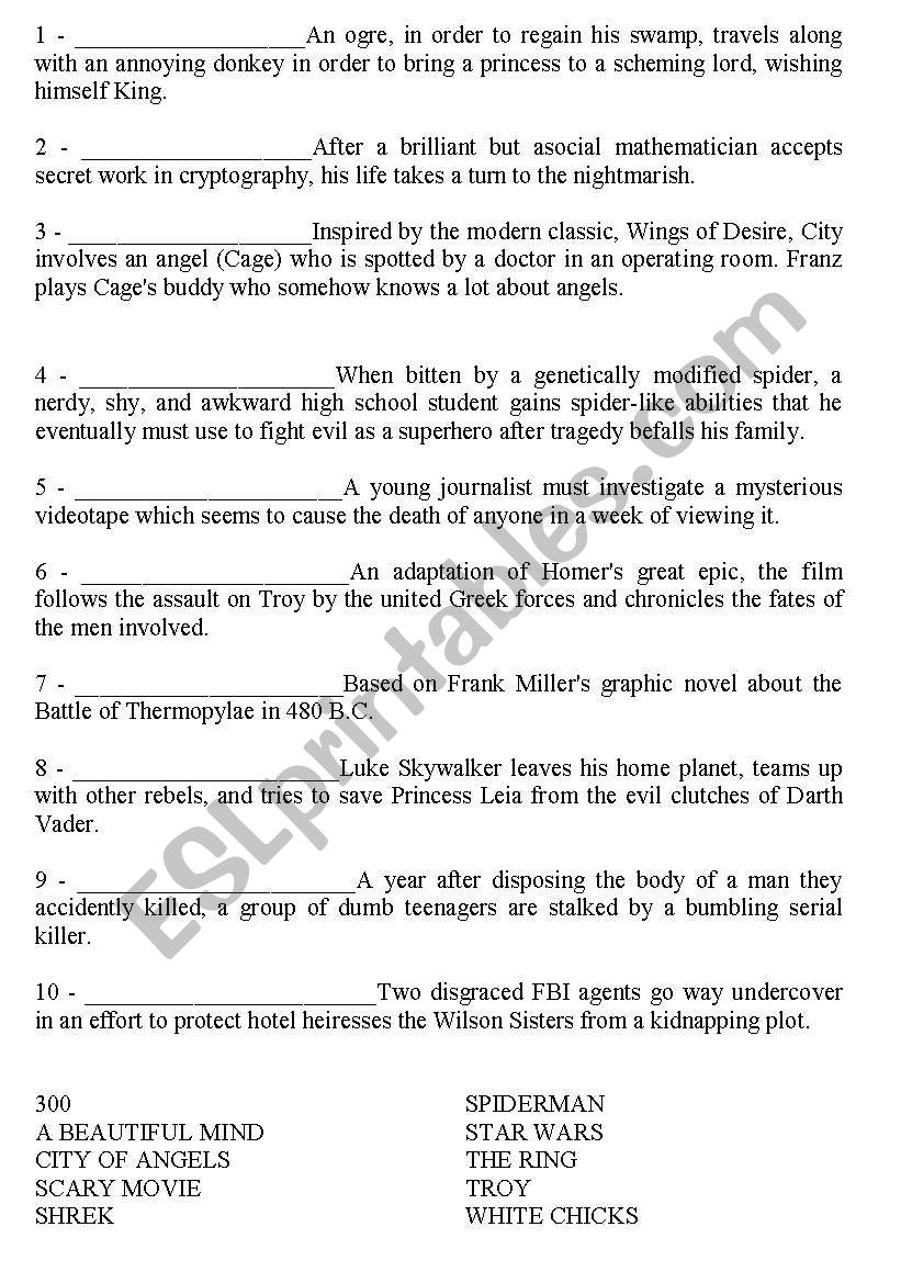 Movies Plots worksheet