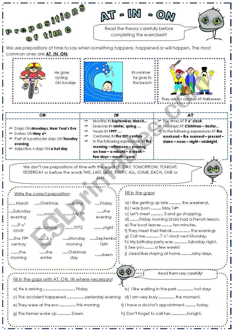 Prepositions of time worksheet