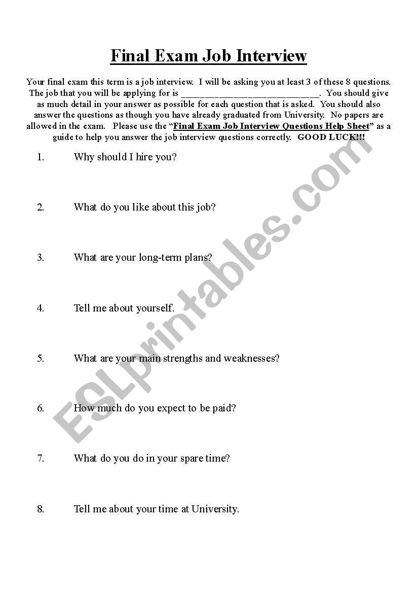 The Job Interview worksheet