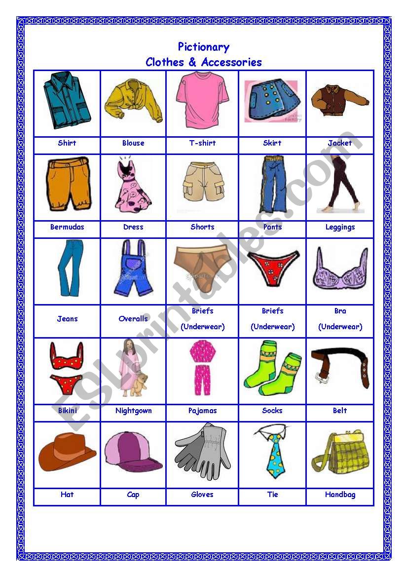 Pictionary - Clothes & Accessories 1/2