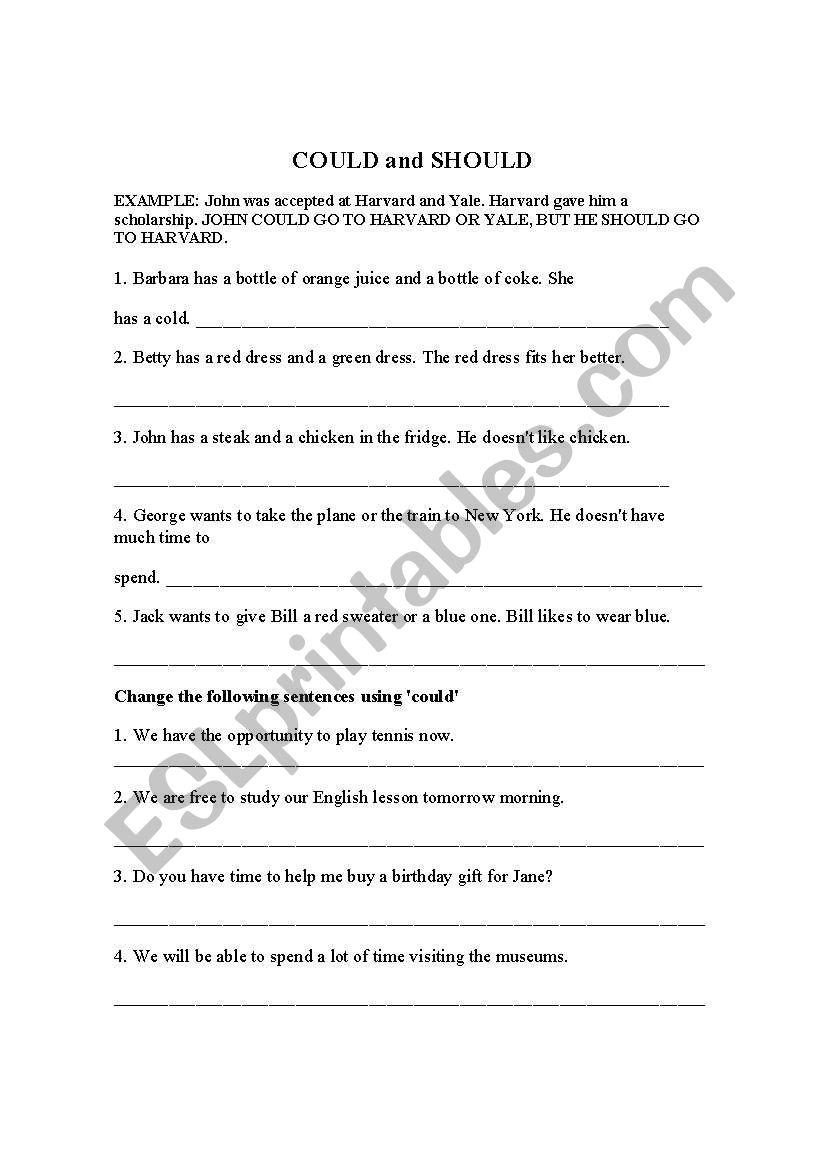 Could and should worksheet