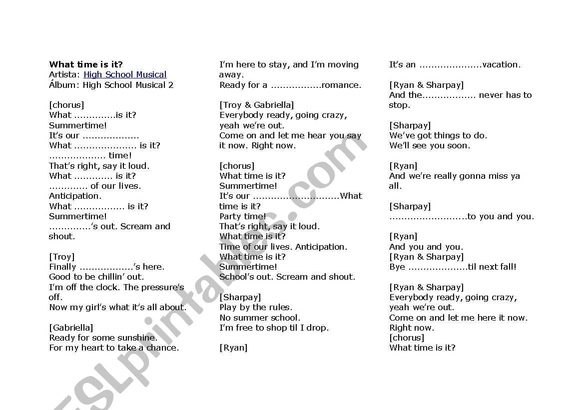 HSM in the classroom worksheet