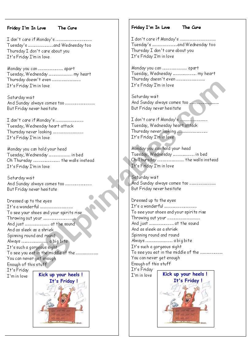 Friday Im in love - The Cure worksheet